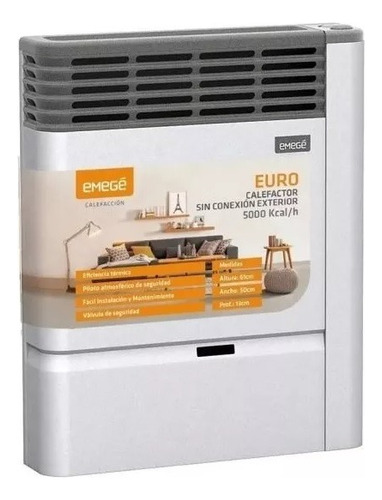 Calefactor Sin Salida Emege Euro 5000 Cal Ce3150st Gris