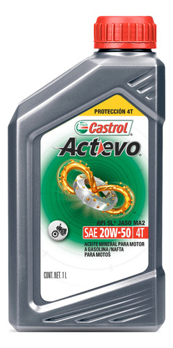 Aceite Castrol Actevo 4t 20w 50 Moto Lubricante Mineral 1 L