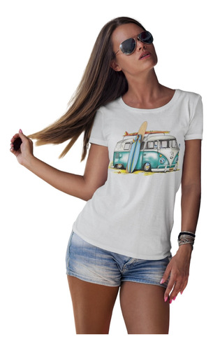 T-shirt Camiseta Blusa Feminina Estampa Kombi Surf Praia