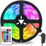 Fita Led Colorida Rgb 5 Metros Controle Fonte P/ Decoração