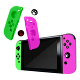 Funda Silicon Para Joy-con Nintendo Switch Goma Thumb Stick Color Rosa/verde