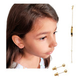 Pulseira Infantil Chapinha Com Brinco Bolinha 4 Mm Ouro 18 K