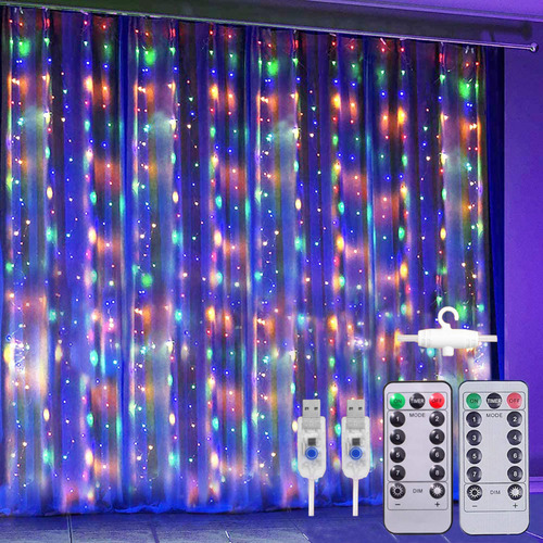 Cortinas Serie Luces 300 Led Decorativas Usb 3x3m 2 Piezas