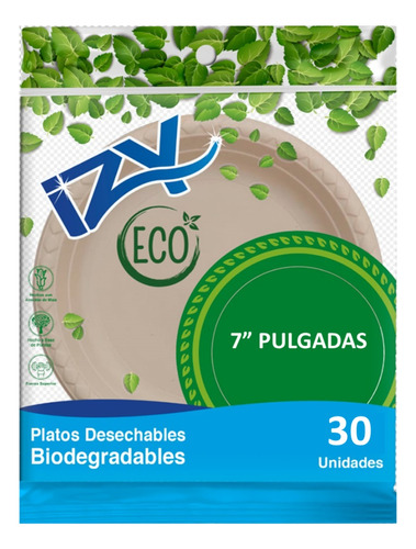 Platos Desechables Biodegradables 7pulgadas Izyeco 30 Unid