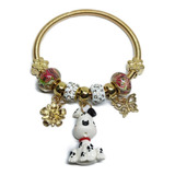 Pulsera De Perro Dalmata Charm Dorada +estuche M46