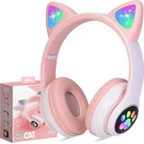 Audífonos Inalámbricos Bluetooth Led Gamer Niñas Gatos Rosa