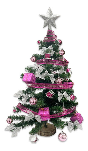 Arbol De Navidad Completo Armado Color Rosa 50cm Adornos