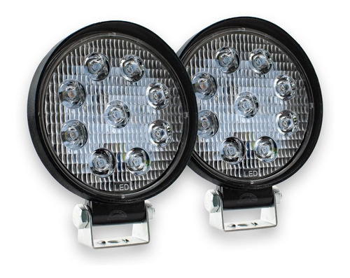 2 Faros 9 Led Redondos O Cuadrados Luz Fija Y Estrobo Slim