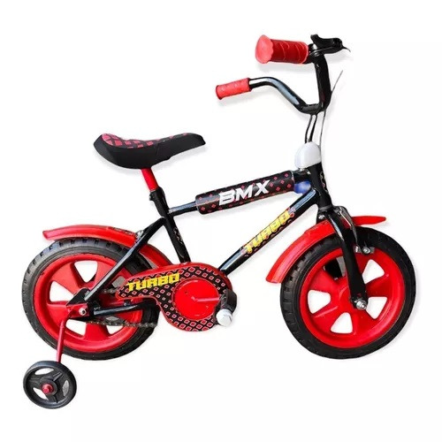 Bicicleta Paseo Infantil Turbo Bmx R12 Freno Herradura Color Negro/rojo Con Ruedas De Entrenamiento  