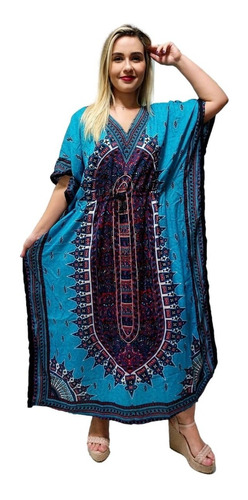 Vestido Kaftan Indiano Longo Estampado Plus Size - Cod. 1206