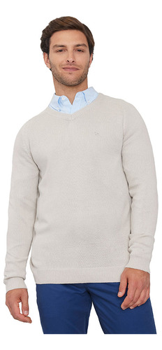 Sweater Hombre V-neck Tejido Grueso Beige Corona