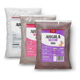 Kit 3 Argilas Branca, Rosa E Roxa Torres 500g