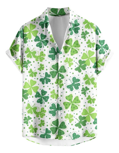 St. Patrick's Day Hawaiian Print Short Sleeve Loose Shirt