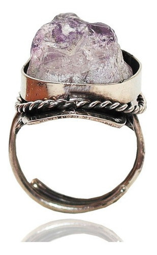 Anillo Cuarzo Amatista En Bruto Unisex Ajustable + Estuche 