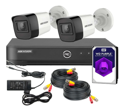Hikvision Kit Dvr 4ch 2 Cámaras 1080p Disco Fuente Y Cables