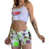 Conjunto Baby Doll Cropped  Estampado Pijama Verão Feminina