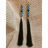 Aretes Negros Largos Aretes Borla Negra Swarovsky Azul