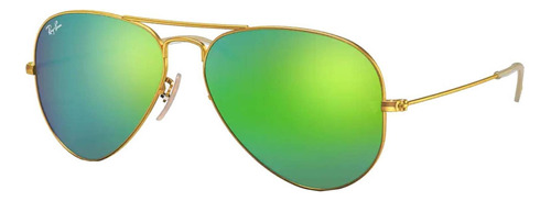 Anteojos De Sol Ray-ban Aviator Flash Lenses Large Con Marco De Metal Color Polished Gold, Lente Green De Cristal Flash, Varilla Polished Gold De Metal - Rb3025