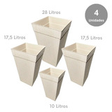 Kit 4 Vasos Coluna Rattan Para Flores E Plantas 10l 17l 28l