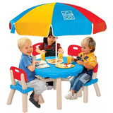 Mesa Picnic Niños Mesita Con 4 Sillas Y Sombrilla Multicolor   Disfruta De Tardes Inolvidables En Compañia De Los Mas Pequeños  