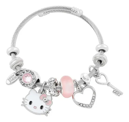 Pulsera Plata Para Hello Kitty Dije Ajustable Joyeria Mujer