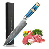 Cuchillo Damasco Premium Azul Cuchillo Chef Profesional