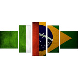 Quadro Decorativo Metade Bandeira Itália E Do Brasil 5 Peças