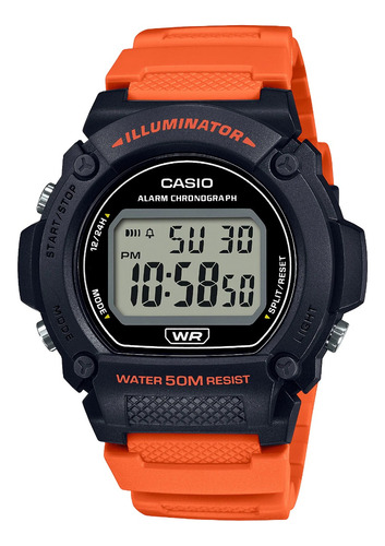 Reloj Casio W-219h-4a Naranja Cronometro Alarma Sumergible