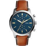 Reloj Fossil Townsman Chrono Fs5279 Piel Café Dial Azul Men