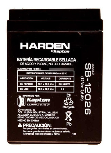 Bateria Sellada Recargable Acido/plomo 12v 2.6a