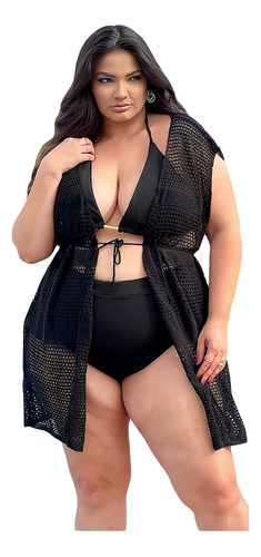 Saída De Praia Tricot Plus Size Grande Aberta 46 Ao 52