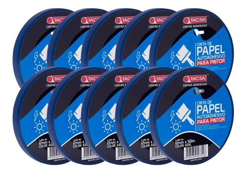 Cinta De Papel Azul Enmascarar Tacsa 12mm X 50mts Pack X10