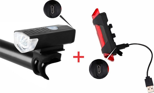 Luz Para Bicicleta Recarregável Kit Dianteira + Traseira