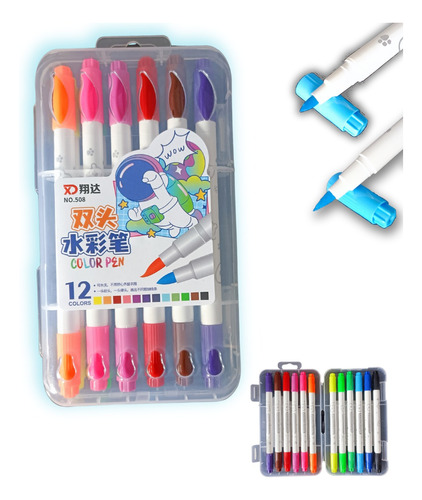 Marcador Dual Ponta Dupla 12 Cores Brush Pen / Fineline