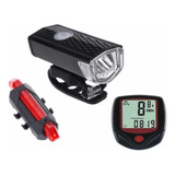 Kit Farol Lanterna + Velocímetro Bike Luz Noturna Ultra Led