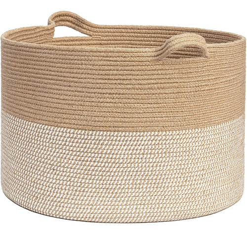 Cesta De Almacenamiento Multiusos Tejido De Algodón Con Asas Color Beige Beige-crema