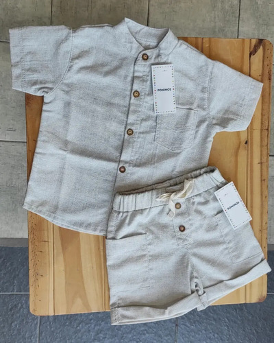 Conjunto Lino Camisa+short Para Bebés Rústico Primavera