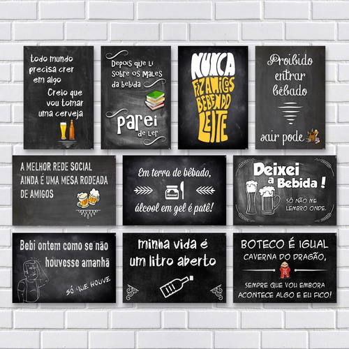 Kit 10 Placas Decorativas Frases Engraçadas De Boteco - Bar