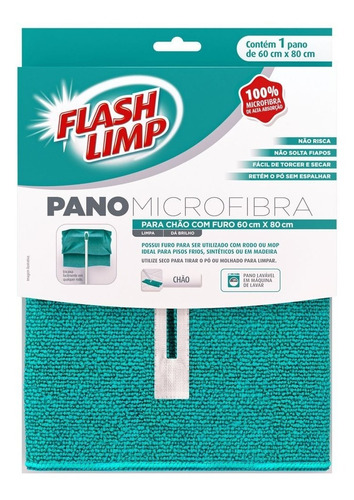 Pano De Chão De Microfibra Com Furo P/ Rodo 60x80 Flashlimp