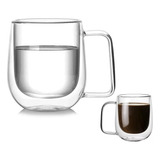 Taza Vaso Doble Pared Vidrio Café 250ml Con Manija X4 Unid