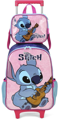 Kit Mochila De Rodinhas E Lancheira Escolar Infantil Stitch