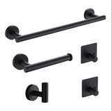 Set De Accesorios D/baño Acero Inoxidable Negro, Plata, 5u.