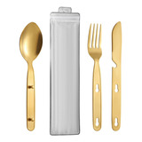 3 Uds Utensilios Para Acampar, Cuchara, Tenedor, Dorado