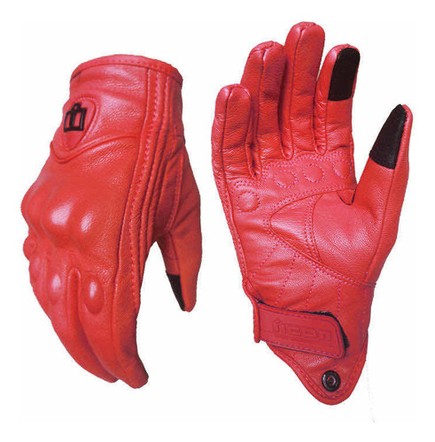 Guantes Para Motociclista De Piel Rojos Protecciones Y Touch