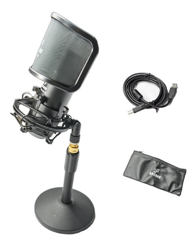 Microfone Arcano Condensador Usb Completo Am-black-1-nkit