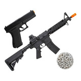 Kit Metralhadora Fuzil Airsoft Mola M4 + Pistola Glock 6.0