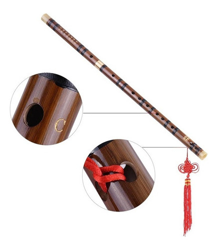 Flauta Chinesa Transversal Clave Dó C Bambu 2 Seções Naruto Cor Marrom