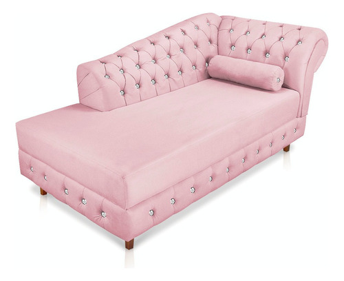 Divã Chesterfield 165 Cm Capitonado Strass Suede Rosa Bebê