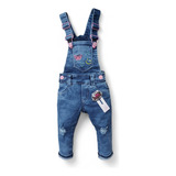 Roupa Infantil Macacão Jardineira Jeans Bordado Bebê Menina 