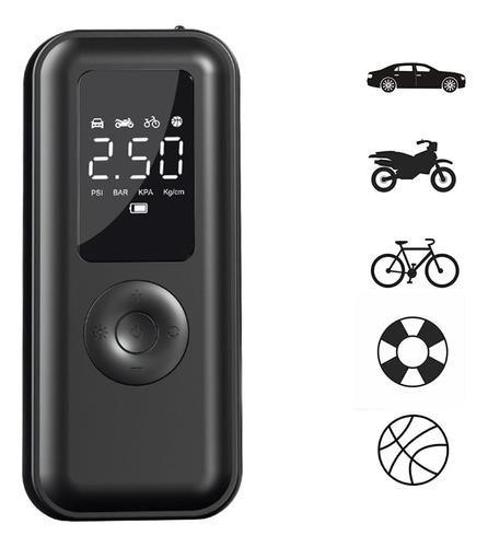 Compresor De Aire Mini Portátil Recargable Carro Moto Bici Color Negro Fase Eléctrica Monofásica 12v/220v